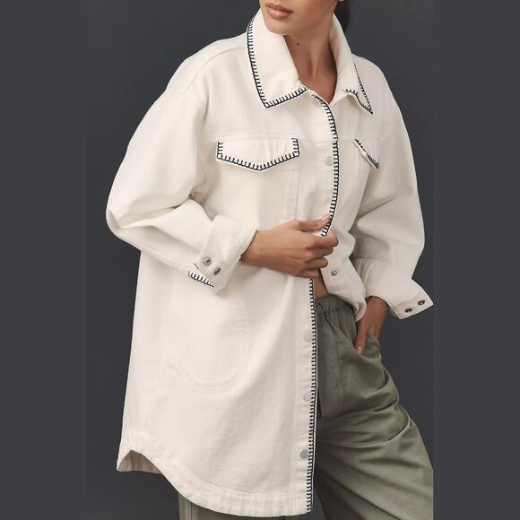 NEW Pilcro - Sizes S, L The Tillie Relaxed Denim Shacket: Whipstitch Edition - Picture 5 of 5